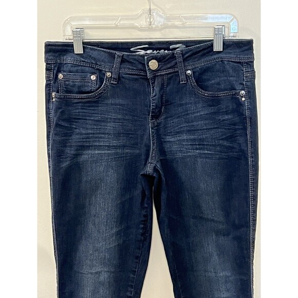 Seven7 Rocker Womens Slim Jeans Size 8 Dark Blue Rhinestones on Back Pockets - Picture 6 of 10